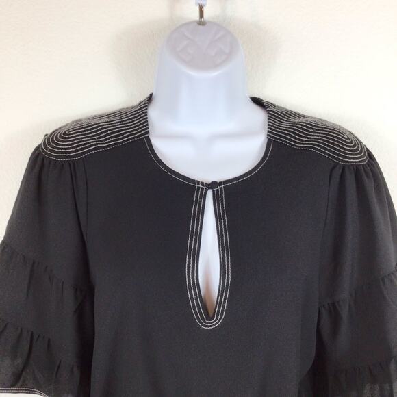 JOIE Black Ruffle Hem Mini Dress w/ Stitching Details size XS - Picture 4 of 6